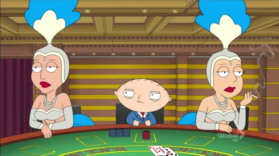 Stewie de Family Guy en la mesa de póquer